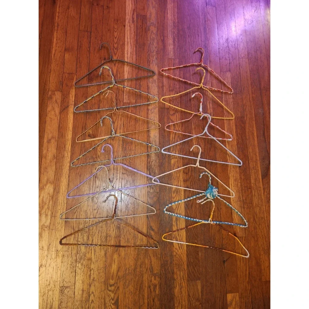 Handmade Crochet Covered Colorful‎ Multicolor Yarn Metal Hangers~14~ Vintage